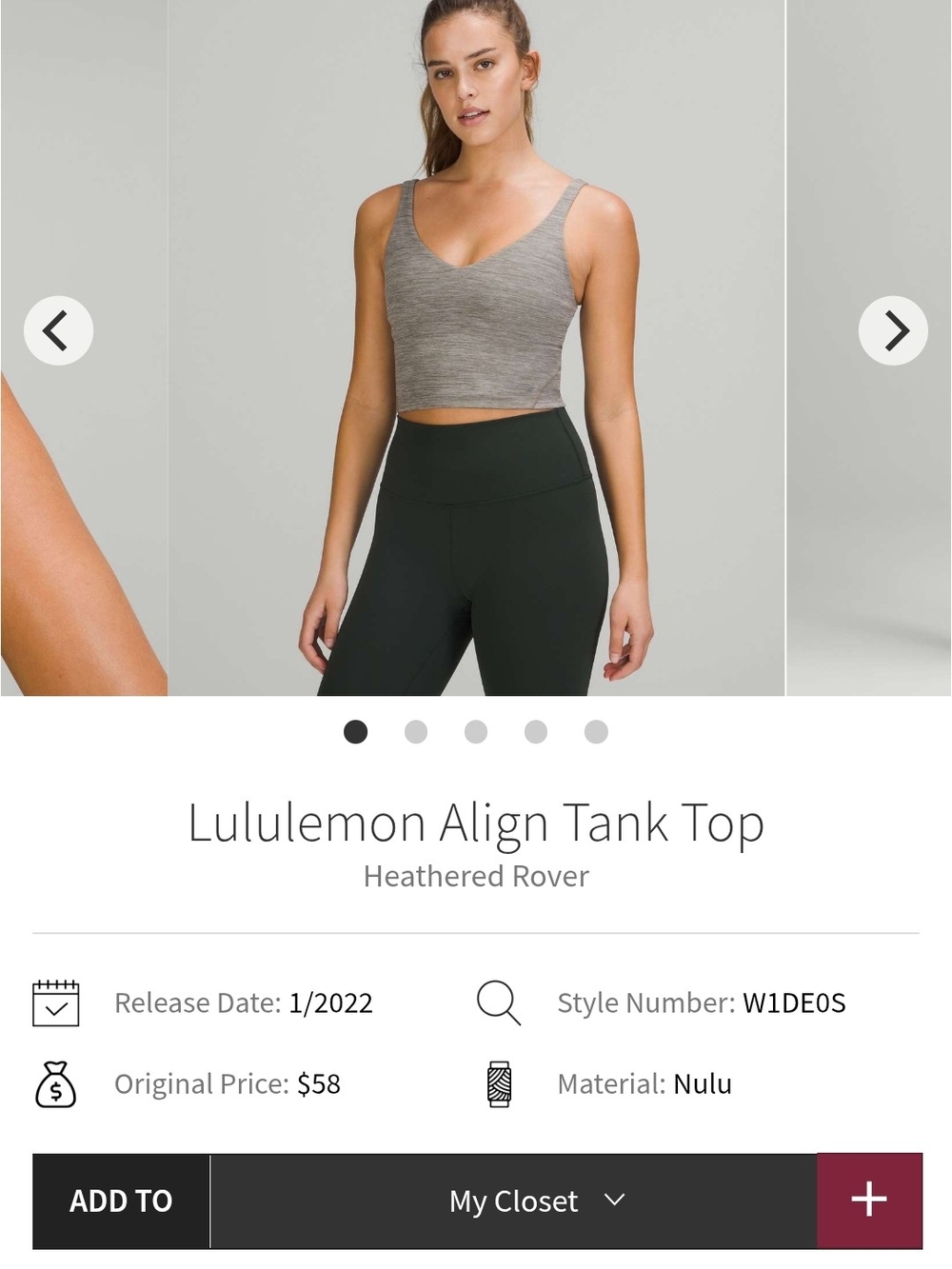 lululemon athletica Align Tank Top — Heathered Gray